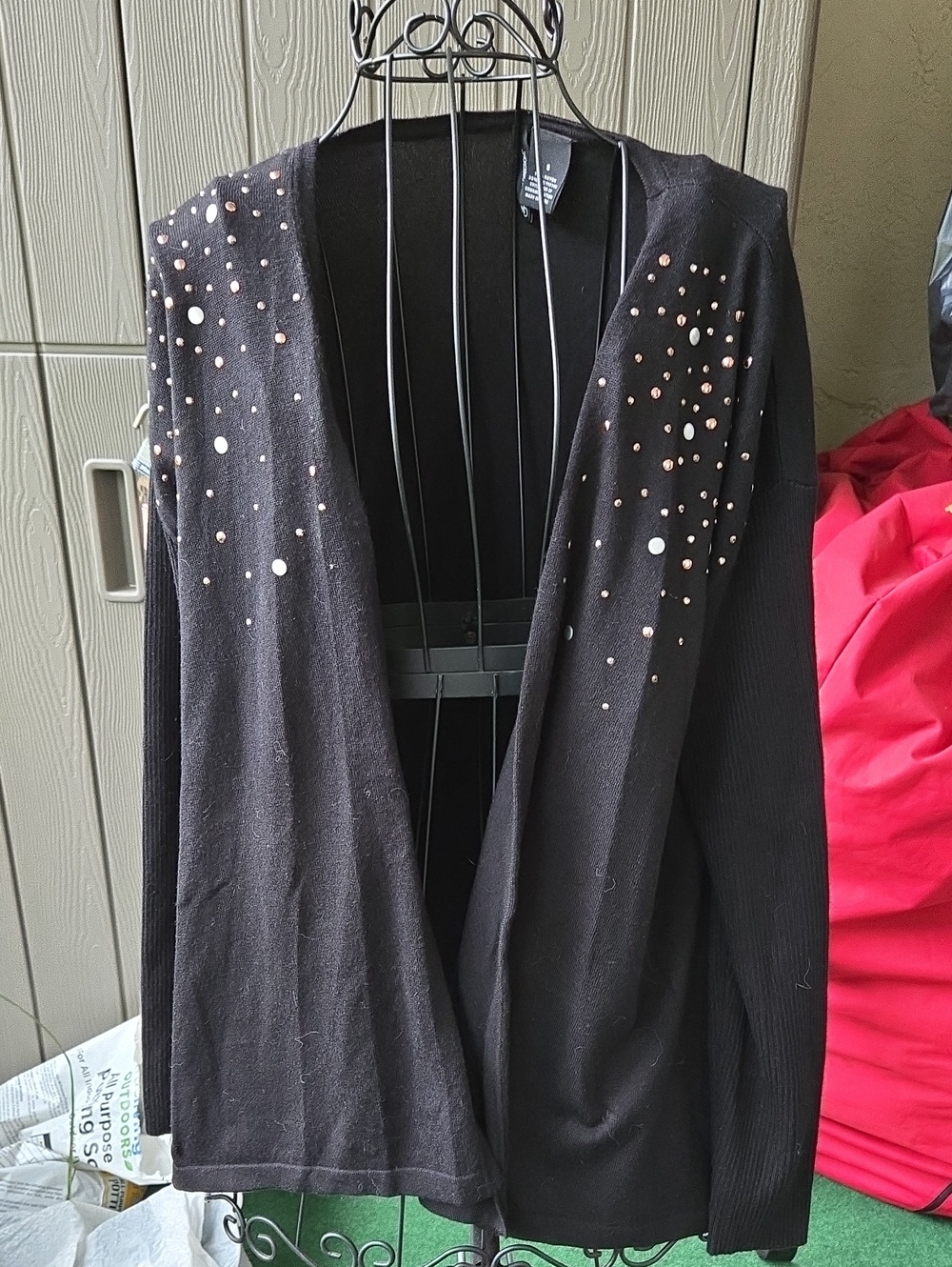New Directions Black Open-Front Cardigan with Metallic Stud Accents